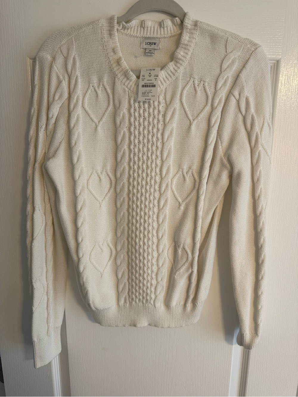 J. Crew Women's Cream Cable & Heart-Pattern Crewneck Sweater
